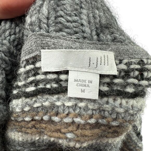 J. Jill Open Knit Cardigan Size MEDIUM Gray Wool Alpaca Blend Nordic Fair Isle - Picture 6 of 16